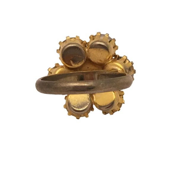 Mysterious Opal Rhinestones Cocktail Ring Lovely Design Vintage Costume Jewelry - Picture 7 of 7